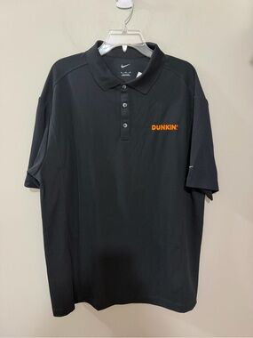 NWT Nike Black Golf Polo Shirt with Orange Dunkin' Embroidered Logo. Size XL